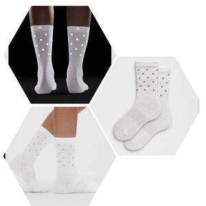 lululemon Women’s Power Stride Crew Socks- Reflective White Polka Dots NWT